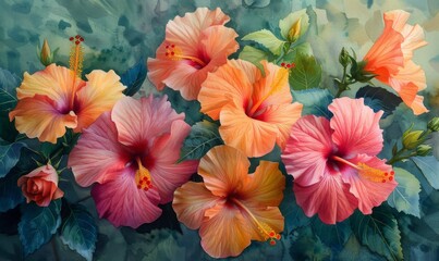 Blooming hibiscus flowers