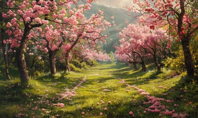 Naklejka premium Blossoming garden in full bloom