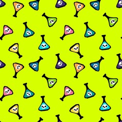 Halloween cartoon seamless poison bottle and ghost pattern for wrapping paper