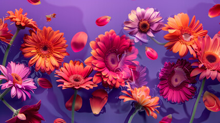 Obraz premium Vivid floral array on a purple background