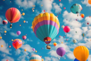 Obraz premium Beautiful multicolored colorful air balloons on ablue festive background