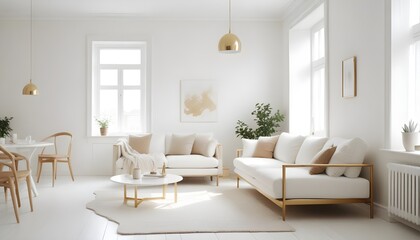 Fototapeta premium white and gold theme modern interior