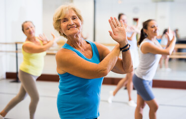 Group of adult activity people practicing dance techniques