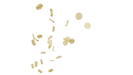 Jackpot or win concept. Fountain of coins on isolated background.