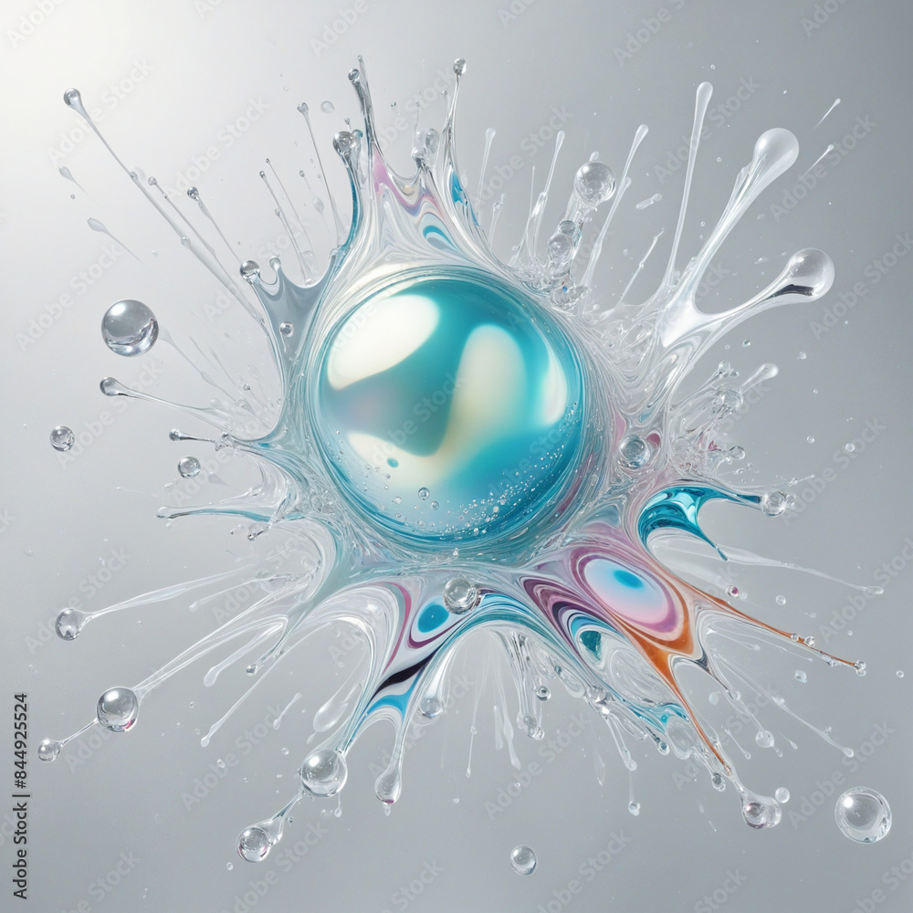 Wall mural futuristic generative ai design with copy space featuring transparent bubbles and splashes in a whit