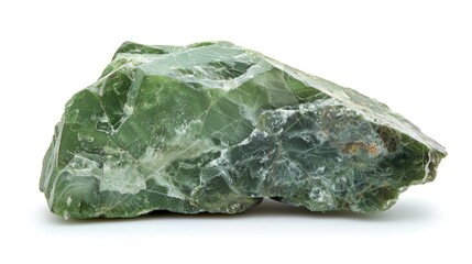 Green nephrite rock sample isolated on a white background