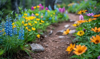 Colorful wildflowers along a trail