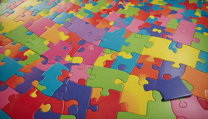 Vibrant watercolor abstract illustration featuring a gradient of bold colours in a puzzled jigsaw background