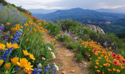 Fototapeta premium Colorful wildflowers along a trail
