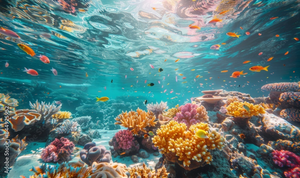 Wall mural Coral reef under clear water