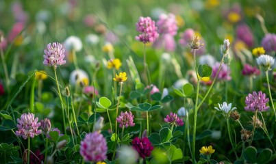 Fototapeta premium Field of clover and wildflowers