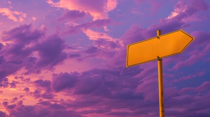 Transportation sign with yellow color and key word on purple sky background