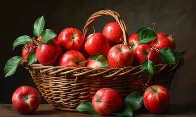 Freshly picked apples in a basket