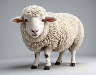 Fototapeta premium Adorable lamb isolated in nature farm setting, fluffy white wool, generative AI applied