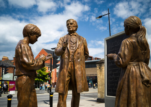 Lincoln, UK, 6th June 2024, George Boole Sculpture and Memorial at Lincoln railway station