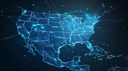 Fototapeta premium Digital Map of the United States with Network Connections