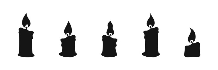 Candle vector silhouette set. Candles flat black icons.