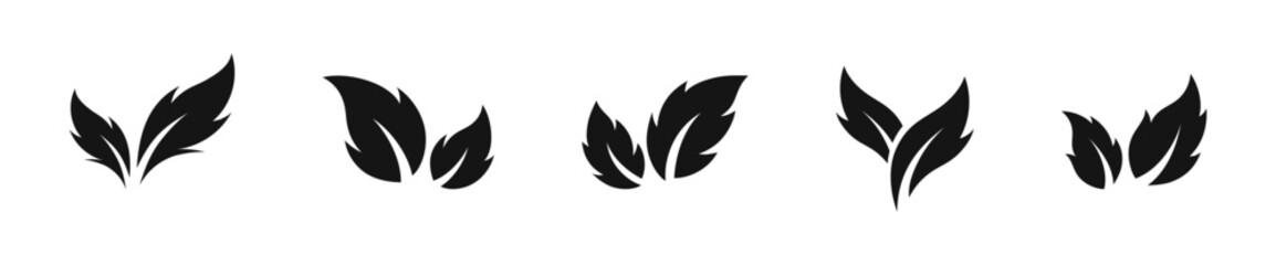 Leaf vector icon set. Leaves flat black icons.