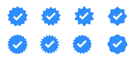 Checkmark in star badge vector icons. Check icon badge set.