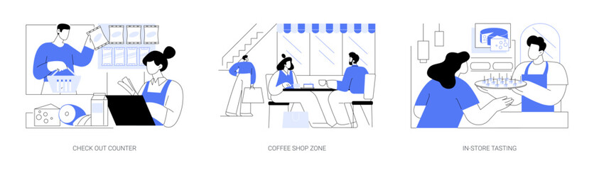 Supermarket areas isolated cartoon vector illustrations se