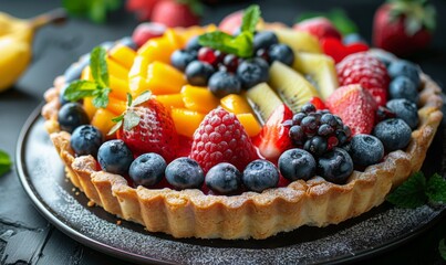 Fresh fruit tart on a plate