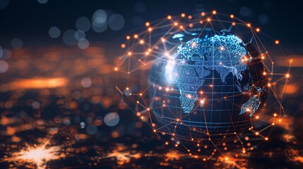 Fototapeta premium Global Network Connection with Glowing Earth