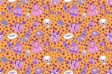 Autumn harvest seamless pumpkins pattern for wrapping paper and fabrics