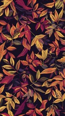 Cozy autumn with a delightful seamless pattern featuring an array of colorful autumn leaves. Banner wallpaper copy space