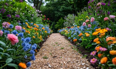 Garden path lined with flowers