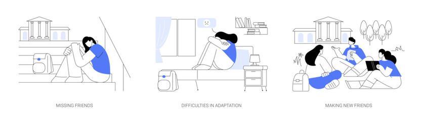 Student social adaptation isolated cartoon vector illustrations se