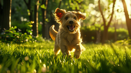 Detailed image of a dog joyfully playingfetch
