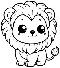 Obraz premium 사자, 사자 캐릭터, 동물, 동물 캐릭터, 컬러링 시트,