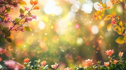 Fototapeta premium A blurry backdrop of a charming garden highlighting delicate petals and leaves in a ethereal and enchanting way. .