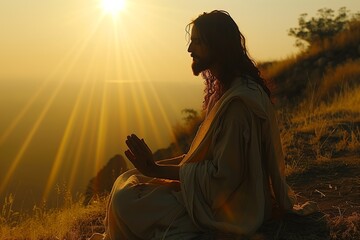 Praying Jesus Silhouette on Hill: Ancient Prophecy and Sun Rays