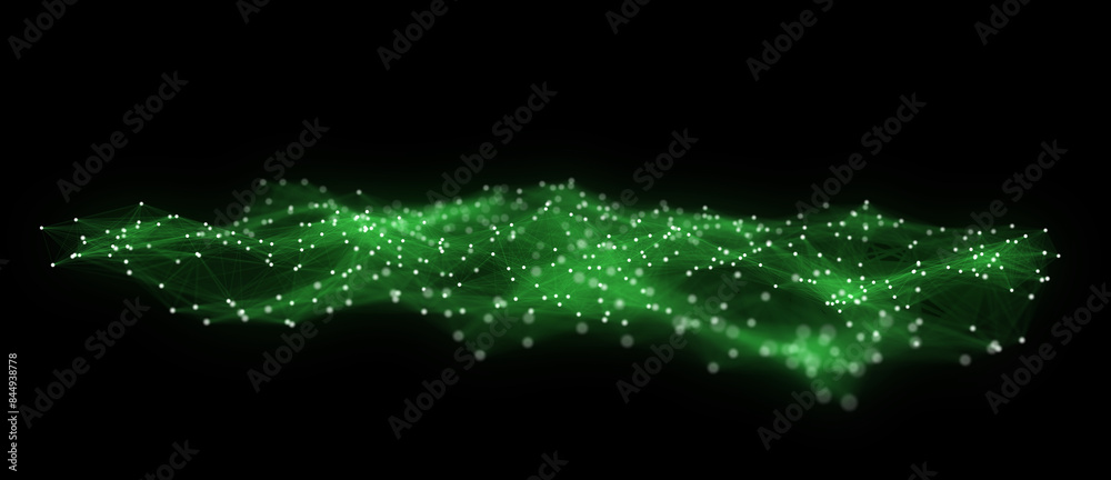 Poster abstract futuristic wave with moving dots. flow of colored particles and lines. cyber technology ill