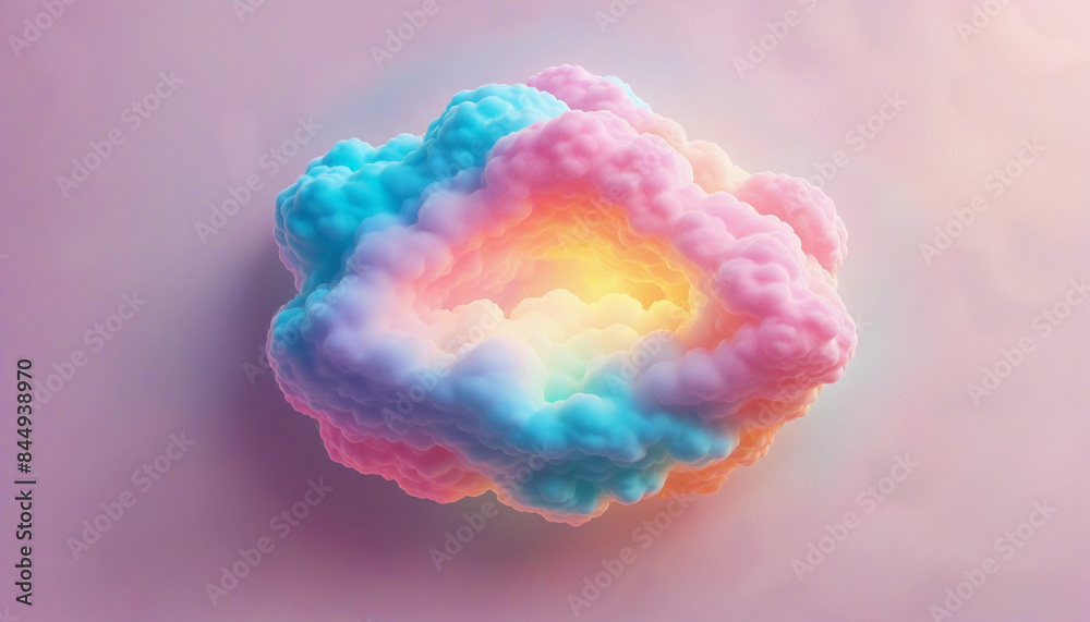 Canvas Prints abstract three-dimensional geometric shape glowing with neon light in soft, pastel-colored cloud on 