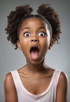 Astonished black girl with wide eyes and an open mouth - AI generated title