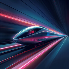 Fototapeta premium Fast moving train in motion blur on blue pink background