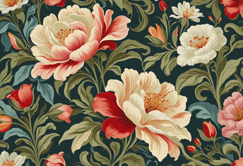 Vintage floral illustration inspired by traditional oil painting styles, produced through the use of Generative AI technology