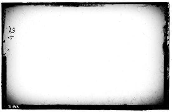 Vintage photo film frame of a middle format camera with vignette, dust and splatters on transparent background (png image)