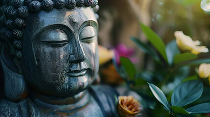 Obraz premium Meditating statue brings tranquility to outdoor nature, AI Generative