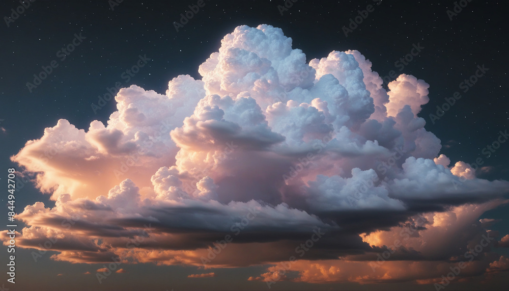 Canvas Prints surreal 3d rendering of a cumulus cloud in neon light, isolated on a black background, with a futuri