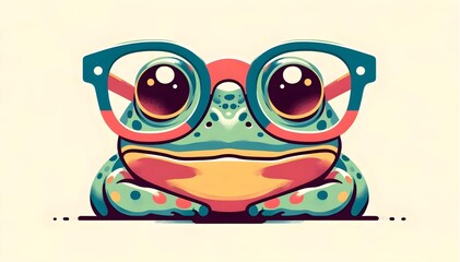 Cartoon colorful frog with sunglasses. Illustration of a smart frog with glasses, ideal for graphics and emotions of intelligence and modernity. Generative AI