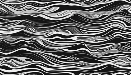 Abstract black and white aquatic pattern featuring tranquil ripples, perfect for a modern and stylish design for beach or pool backgrounds in textile or wallpaper