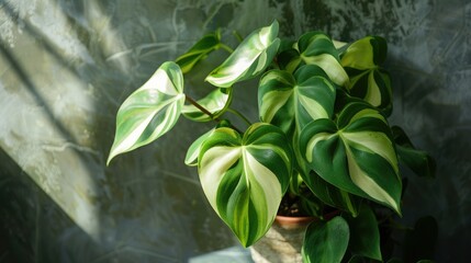 Obraz premium Philodendron Brasilia with variegated green leaves in a pot