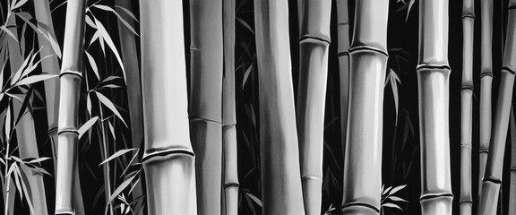 Monochrome bamboo forest painting with tranquil brush strokes