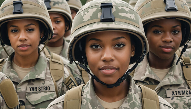 Successful Military Troop Portrait Celebrating Diversity and Unity with Female Soldiers