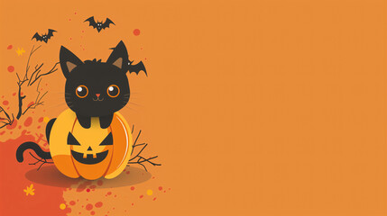 cat dressed as a bat on pumpkin, halloween concept