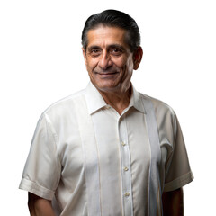 Smiling mature man wearing white shirt on transparent background