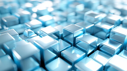A vast, orderly field of three-dimensional cubes with a reflective surface, bathed in a gradient of cool blue tones suggesting a digital or futuristic setting - Generative AI